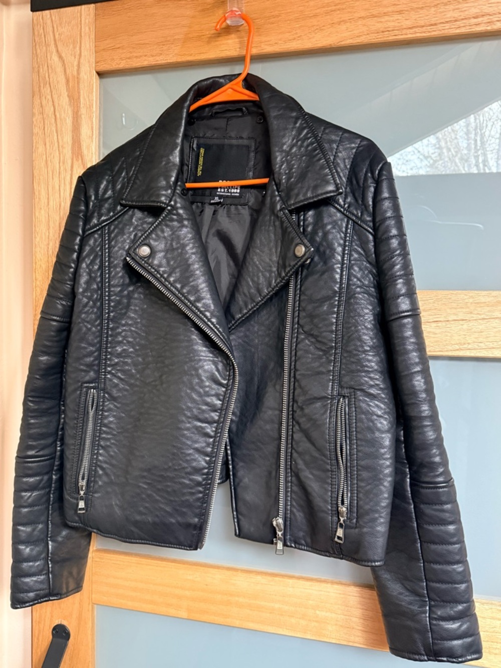 Women’s Black Faux Leather Moto Jacket by Robert Phillipe